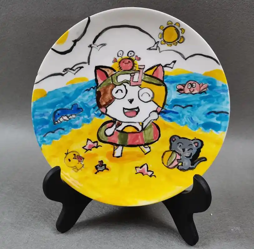 暑期儿童陶瓷釉下彩绘盘子系列#非遗文化传承 #传承文化  - 抖音