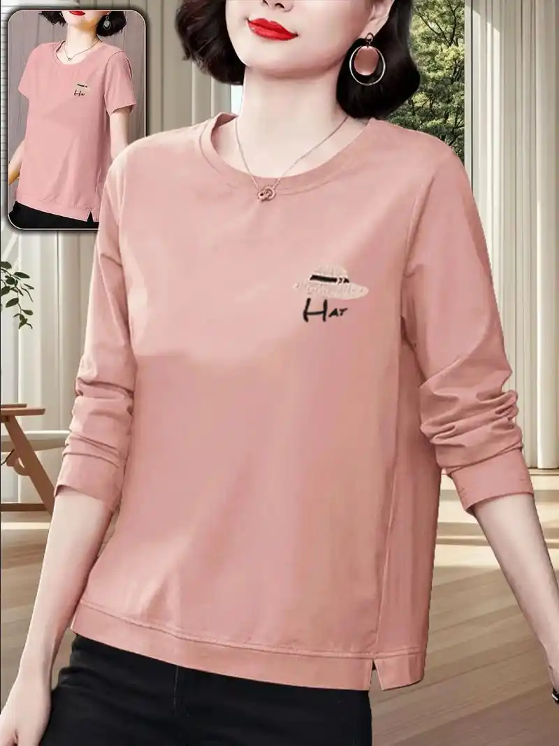 超显妈妈气质,全棉长袖t恤!我的妈妈打底全棉长袖t恤太好看啦