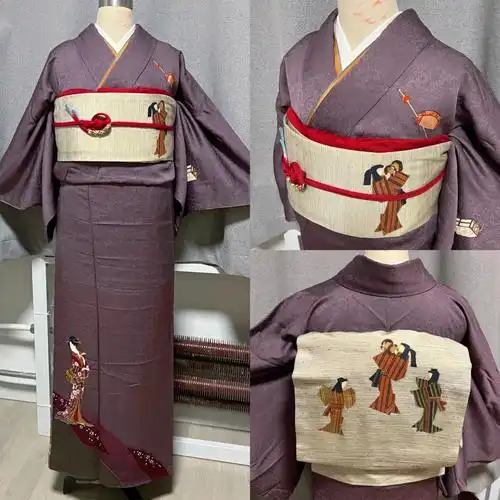 和服搭配浅苏芳色人物柄十二单风付下