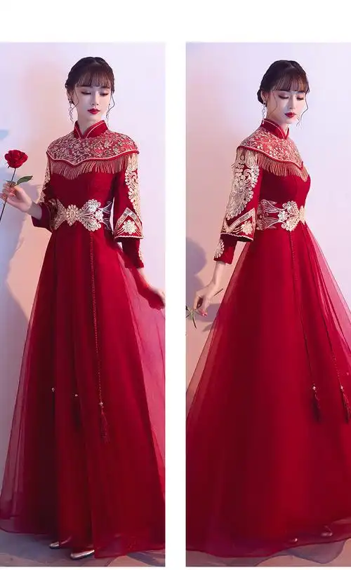 2020新款秋冬季结婚礼服长袖秀禾服孕妇遮肚子加厚 dfl191017 红色