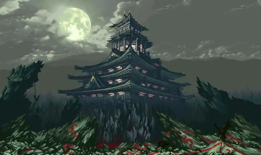 一幢宏伟的寺庙建筑建立在怪石嶙峋之地的场景,欢迎喜欢的用户下载