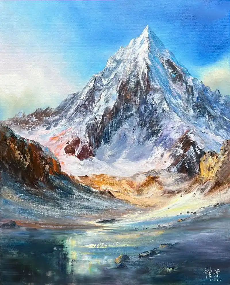 油画雪山#雪域之巅*#质感油画 #云南丽江油画工作室 - 抖音