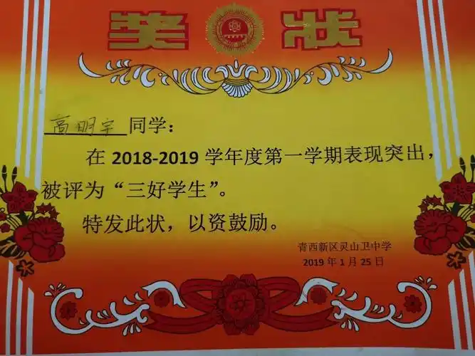 在本校学习取得了优秀成绩,发此奖状以此鼓励