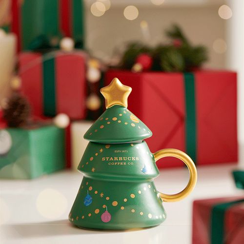 星巴克杯子 21圣诞节414ml彩灯装扮卡通圣诞树马克桌面水杯少女心