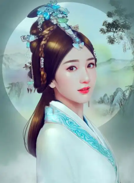 双鱼座的古装手绘美女,手里拿着花朵正在闻着花香,非常享受的感觉