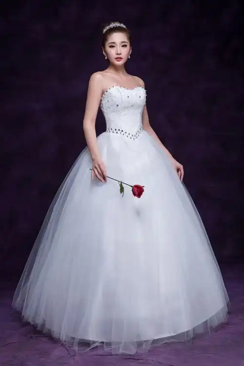 2018新款婚纱尖腰婚纱新娘结婚拍婚纱照抹胸影楼送人白纱齐地0804