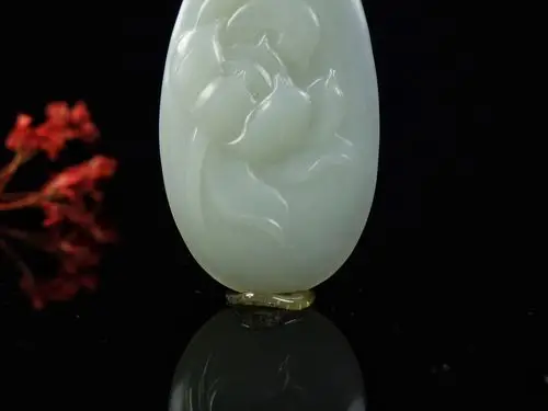 【梁飞雄玉雕工作室】新款新疆和田玉精雕莲花荷花吊坠项链挂件饰品