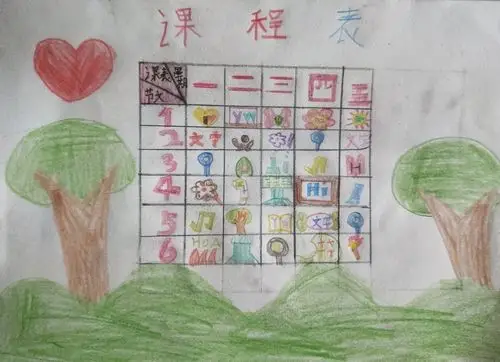 宝塔河小学三年级画展(十四)美化教室一角 课程表图标设计