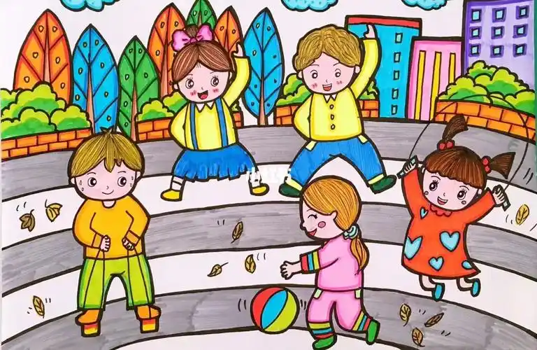 幼儿园人物主题画美好的早晨户外运动