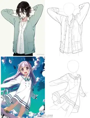 作业:在线学二次元日式插画漫画只动漫人物衣服绘制方法训练 - 鹿鸣