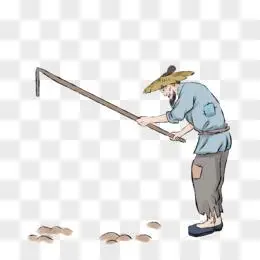 手绘水墨风淡彩古代老农民勤勤恳恳种田锄地元素