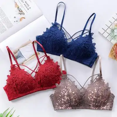 日系性感花瓣蕾丝文胸罩无钢圈薄款聚拢美背少女无痕刺绣内衣套装_7折