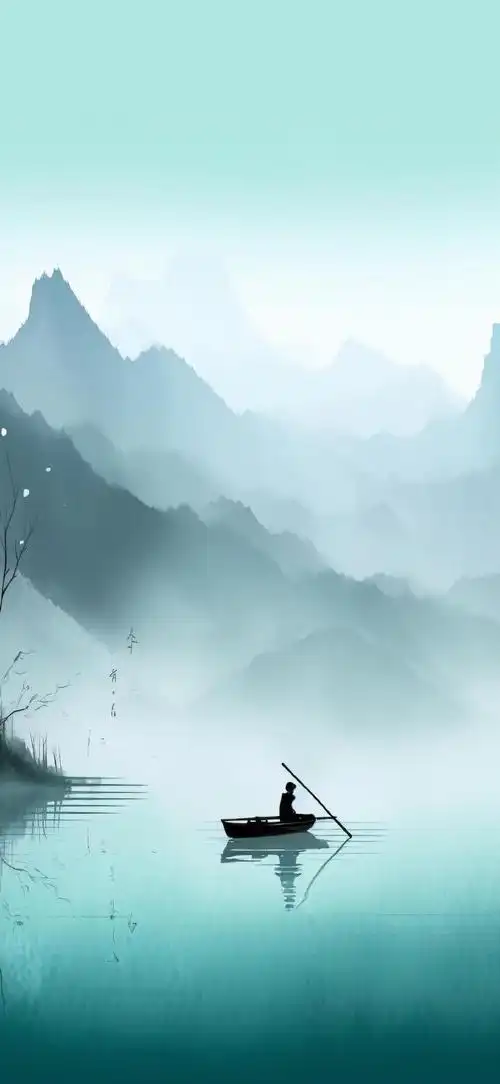 国风水墨画山水风景壁纸  寒江独钓