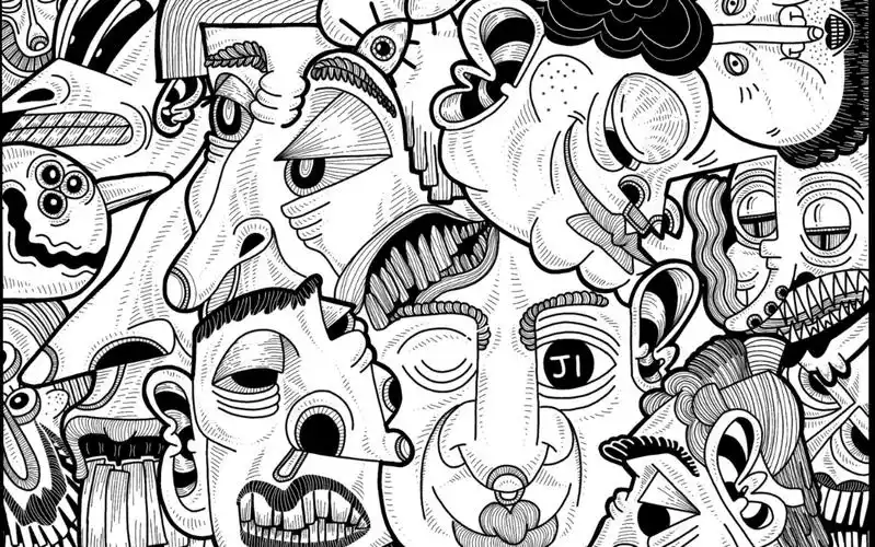 【画世界】黑白插画手机指绘过程 灵魂画手把啥都挤在一起系列