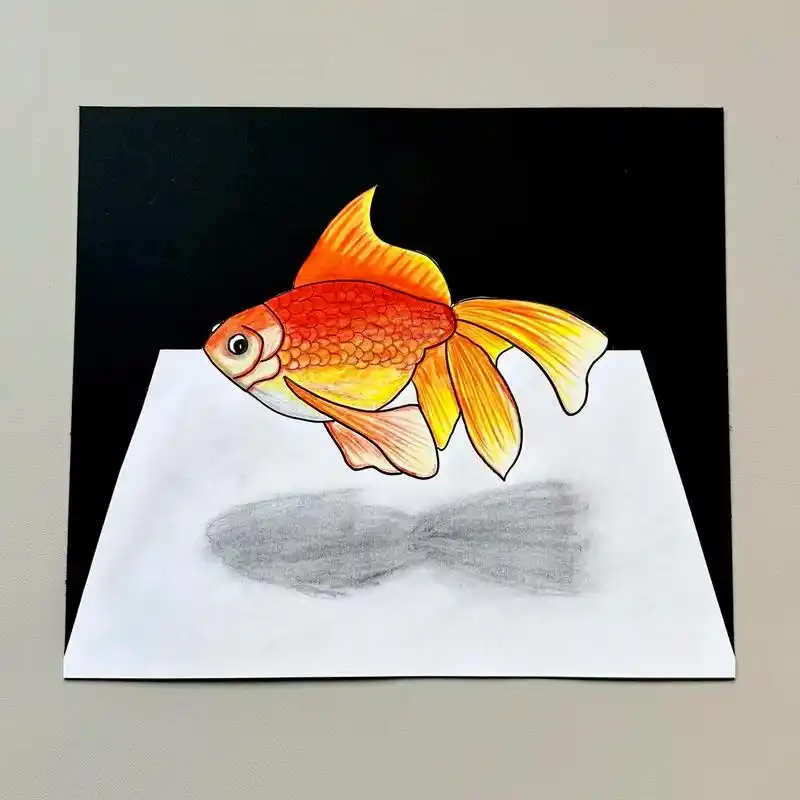 用最简单的方法画一幅高级的立体画金鱼.