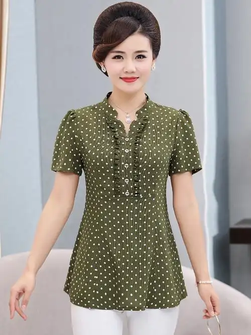 妈妈夏装短袖恤女4050岁中年妇女母亲节衣服中老年中老年女装