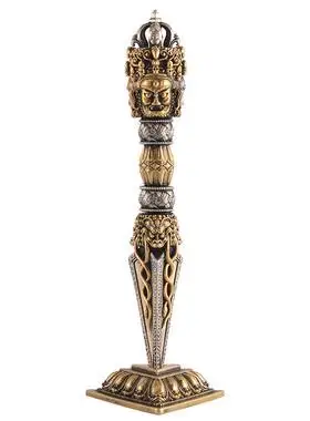 普巴金刚撅西藏密宗法器尼泊尔纯铜三面普巴金刚杵带底座佛前摆件