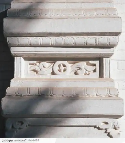 中华石雕柱纹-阳光下简洁的花朵花纹