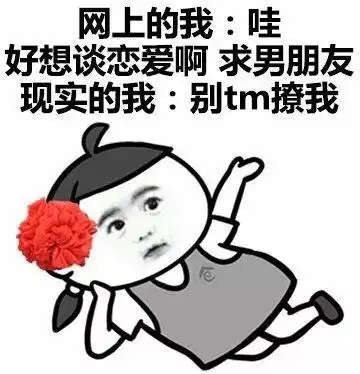 网上的我:哇好想谈恋爱啊求男朋友现实的我:别tm撩我 - 网上的我 vs
