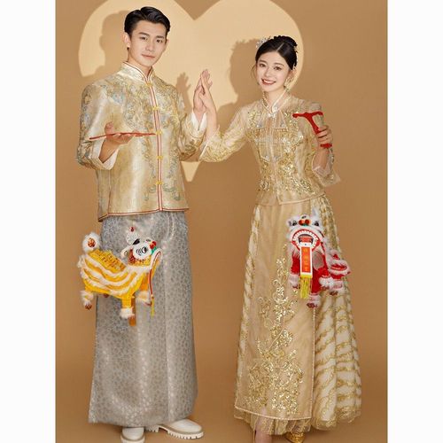 男款秀禾服2023年新款结婚中式婚纱香槟色嫁衣出阁服秀禾服