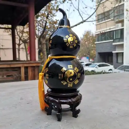 泰山墨玉太极八卦葫芦摆件家居客厅办公室工艺装饰摆件