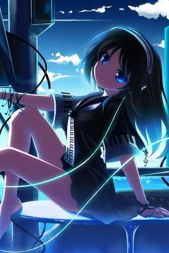 蓝色风格女孩听音乐 640x1136 iphone 5/5s/5c/se 壁纸,图片,背景