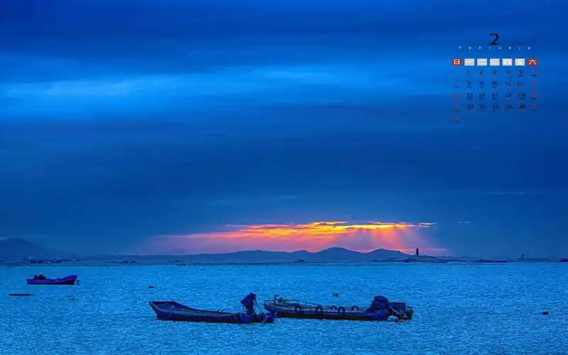 2021年2月蓝调唯美迷人自然风光日历,月历壁纸-回车桌面