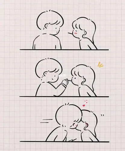 你就是想亲我96简笔画教程手帐手绘素材简女生和男生亲嘴简笔画小情侣