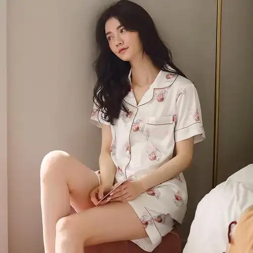 夏季丝绸睡衣女装夏款薄款冰丝短袖短裤家居服夏天仿真丝大码套装