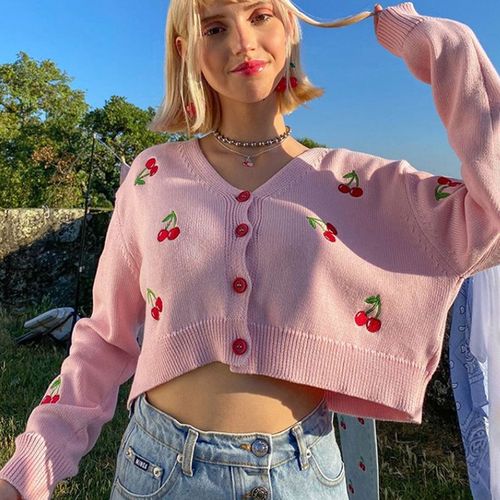 wildgirl辣妹ins风秋季女装新款长袖v领排扣开衫修身露脐百搭毛衣