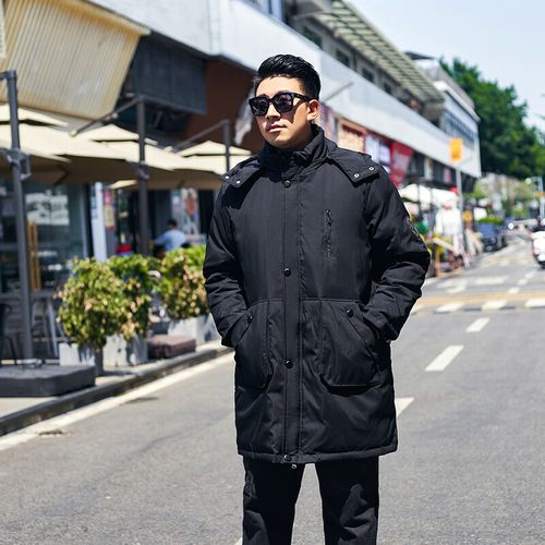 服男加肥加大超大号胖子男士中长款冬季纯色外套 黑色 xl建议150180斤