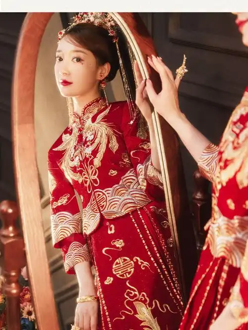 中式典雅复古修身婚服秀禾服2021年新款新娘礼服结婚敬