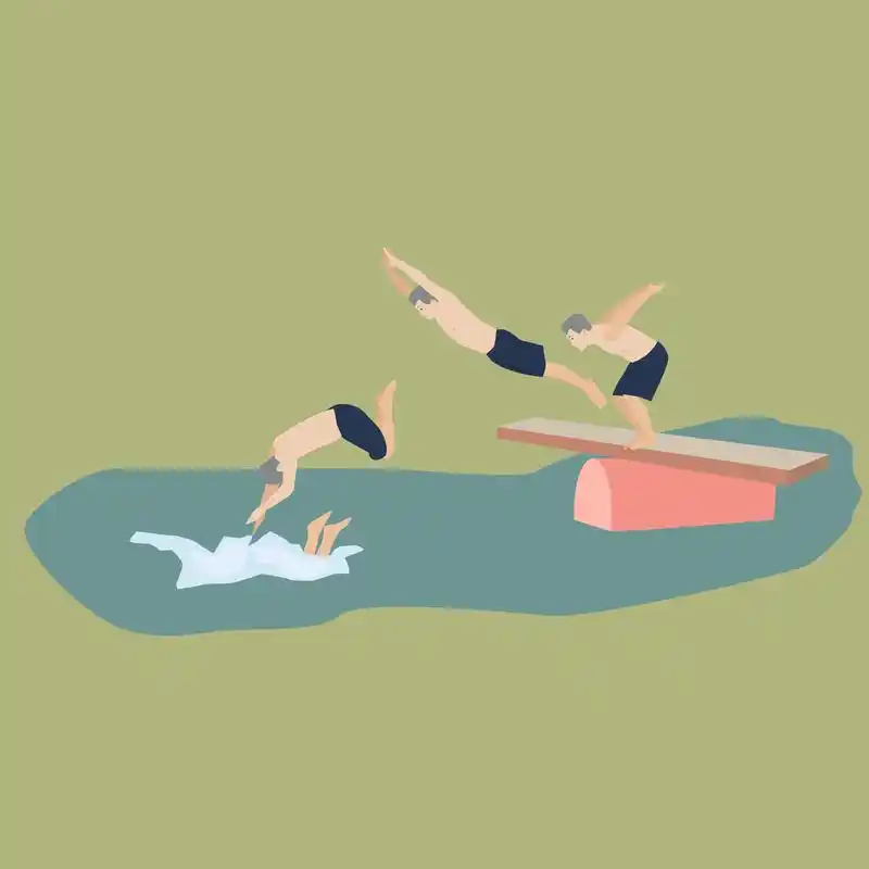 男子跳入水中,男子潜入水的插图