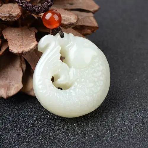 天然和田玉鱼吊坠 年年有余金鱼挂件 精雕大鲤鱼手工挂件