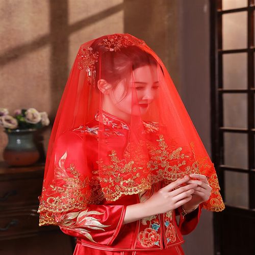澳颜莱纱质盖头 红盖头新娘结婚盖头红色头纱秀禾服头巾婚礼纱巾新娘