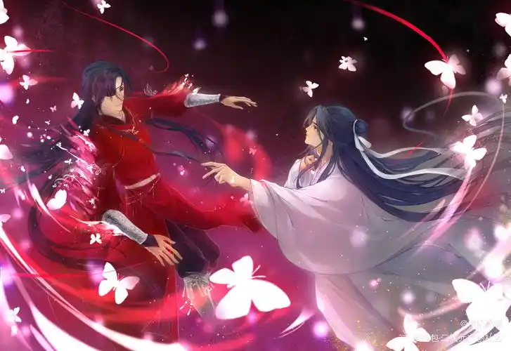 化蝶_天官赐福花怜谢怜花城古风厚涂日系插画同人绘画作品