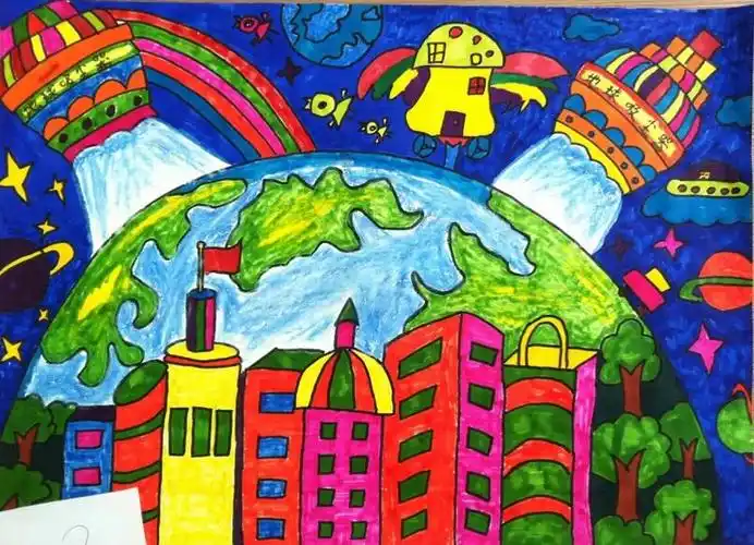 最美丽的星球_世界地球日儿童画作品赏析