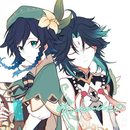 "让风告诉你"_原神魈温迪绘画作品