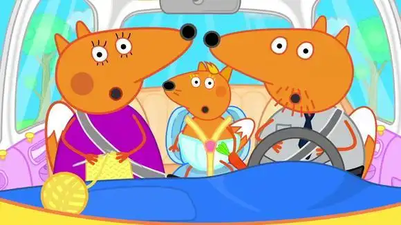 小狐狸一家:小狐狸一家开车出去玩啦,系好安全带,出发啦-母婴亲子视频