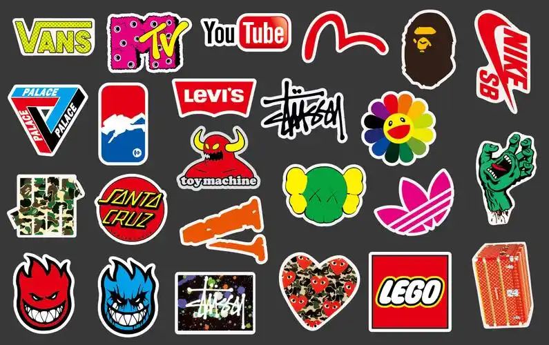 100张潮牌logo行李箱贴纸涂鸦贴画卡通贴纸摩托车头盔防水贴纸