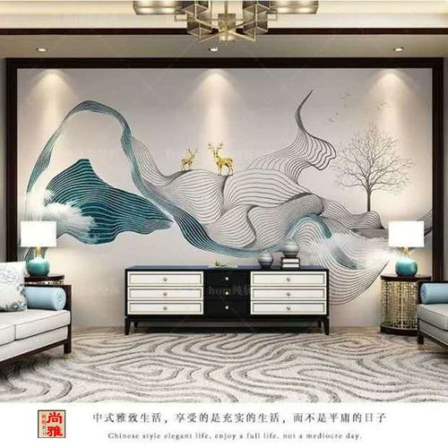 现代电视背景墙新中式立体轻奢背景墙布北欧背景墙壁画背景墙布