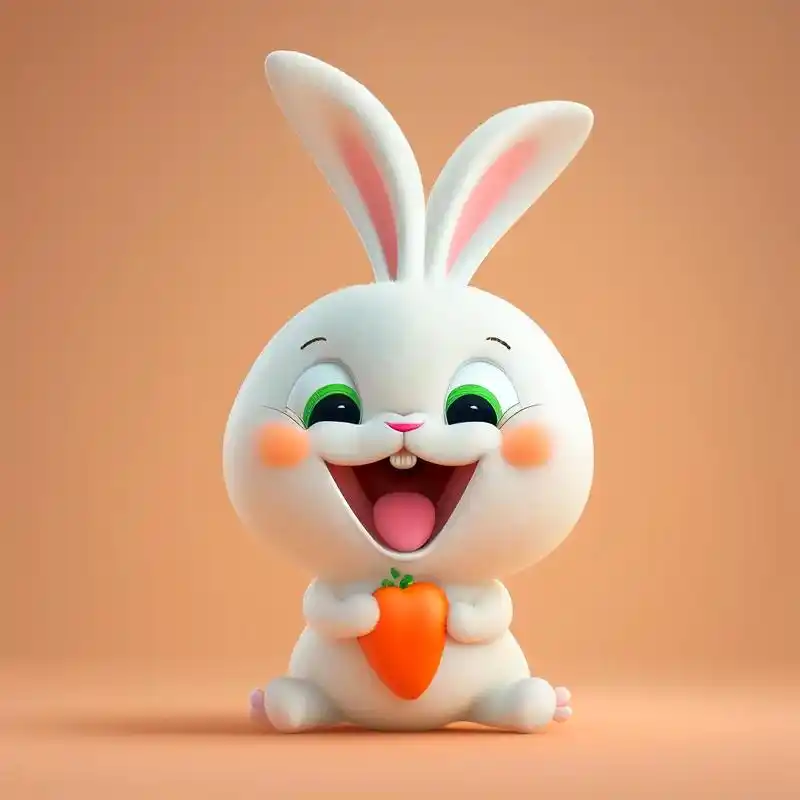 小兔宝宝,开心的坐着,张开嘴巴伸着舌头笑咪咪,圆圆的头上长着 - 抖音