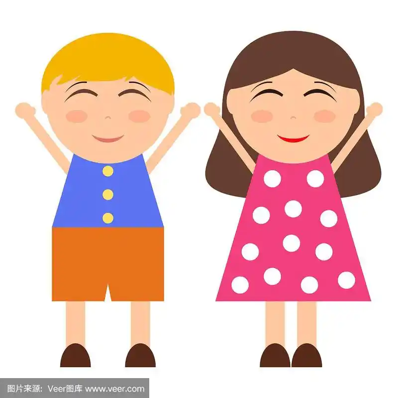 卡通男孩和女孩