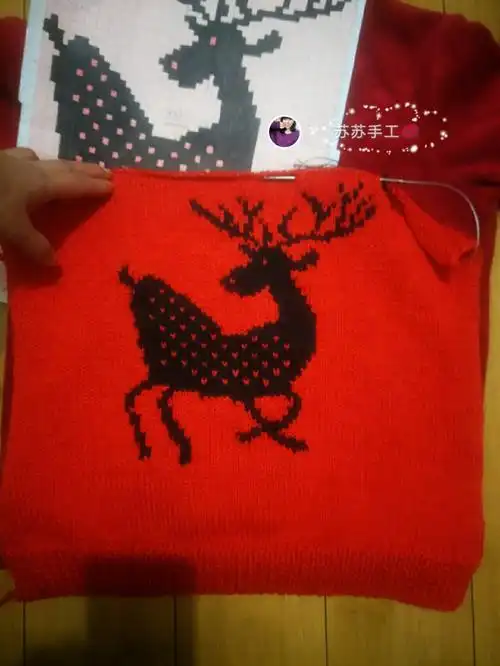追月 男童棒针小鹿图案嵌花毛衣-编织教程-编织人生
