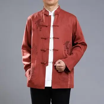 百福龙高档男士唐装冬季棉袄外套中老年男唐装刺绣上衣爸爸生日唐装