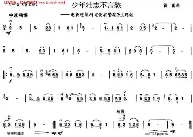 《少年壮志不言愁(《便衣警察》主题歌)》二胡谱