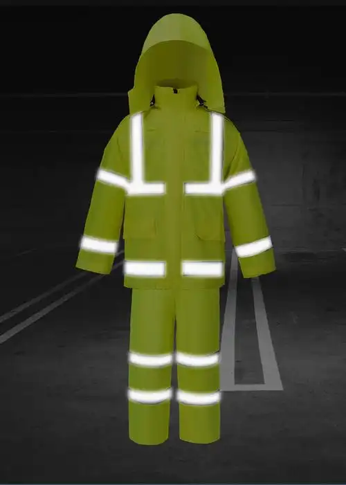 厂家批发执勤交通雨衣雨裤分体式套装荧光黄pu反光户外消防套装