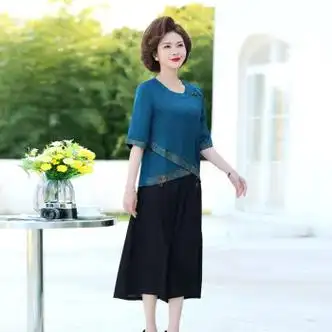 梵侈赫尔轻奢品牌小个子妈妈夏装裙裤套装60岁70老太太中老年人女夏季