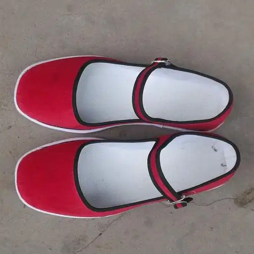 布鞋现做红色平绒一字扣带方口布方口一带女式布鞋