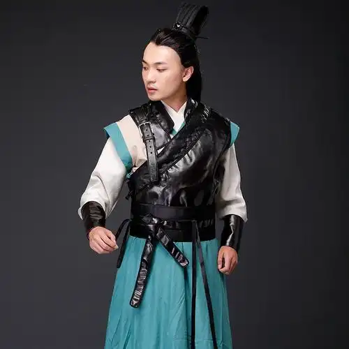 影视古装男士武侠古装皮革侍卫服棉麻侠客服仙侠古装男汉服演出服